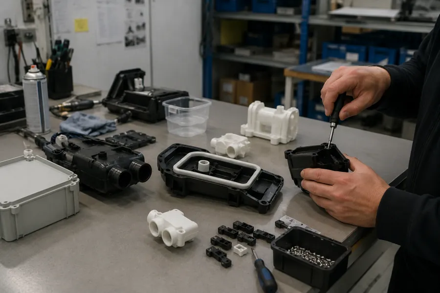 Assembly of injection-moulded technical components